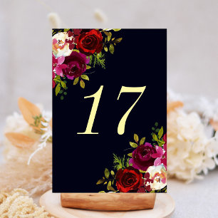 Navy Marsala Boho Floral Wedding Table Number