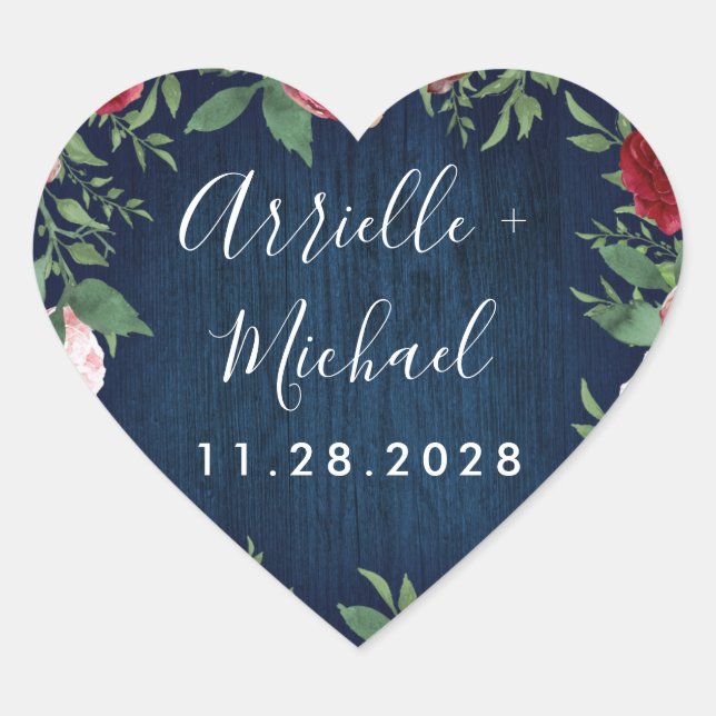 Navy Marsala Country Rustic Wedding Favour Sticker (Front)