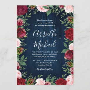 Navy Marsala Country Rustic Wedding Invitations