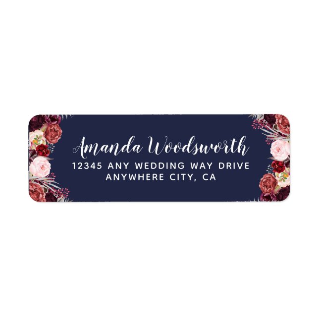 Navy Marsala Fall Peony Wedding Address Labels (Front)
