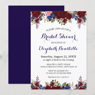 Navy Marsala Floral Bridal Shower Invitation