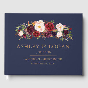 Navy Marsala Floral Elegant Wedding Guest Book