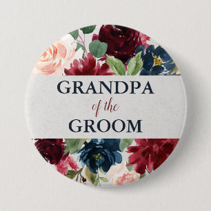 Navy & Marsala Floral Grandfather of the Groom 7.5 Cm Round Badge