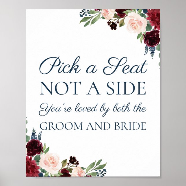 Navy Marsala Floral Pick a Seat Not a Side Sign (Front)