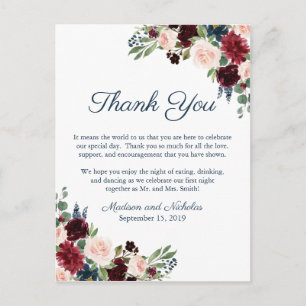 Navy Marsala Floral Place Setting Thank You Card
