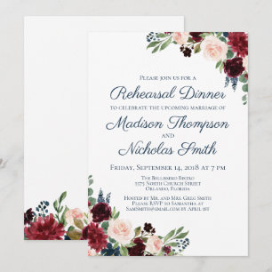 Navy Marsala Floral Rehearsal Dinner Invitations