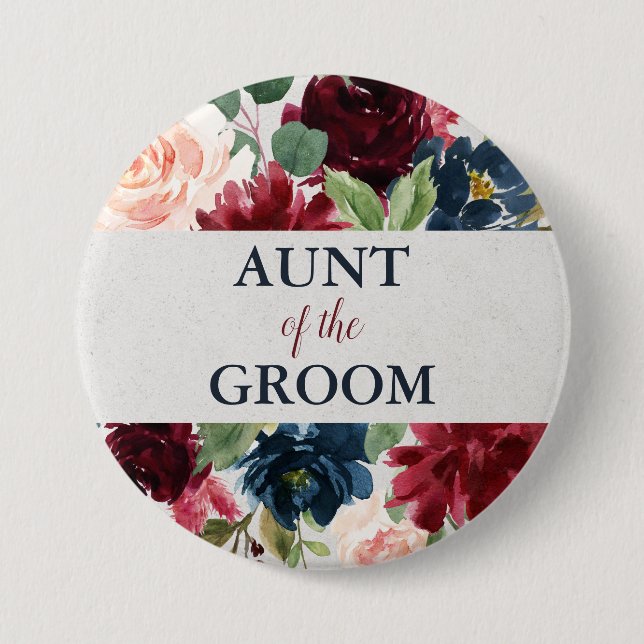 Navy & Marsala Floral Shabby Chic Aunt of Groom 7.5 Cm Round Badge (Front)