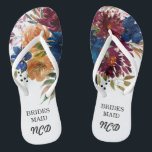 Navy Marsala Orange Floral Bridesmaid Favour Flip Flops<br><div class="desc">This design features a floral element in navy blue,  orange and Marsala burgundy with autumn fall foliage watercolor leaves and wildflowers. Matching products available in collection “ Navy Marsala Orange Floral Geometric Wedding “</div>