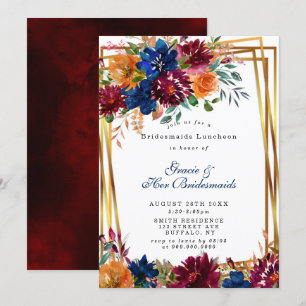 Navy Marsala Orange Floral Bridesmaids Luncheon 