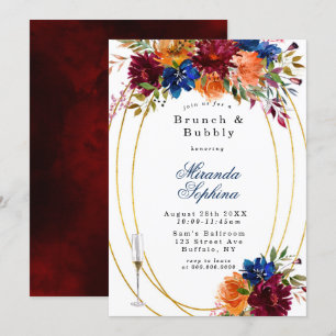 Navy Marsala Orange Floral  Brunch & Bubbly Invite