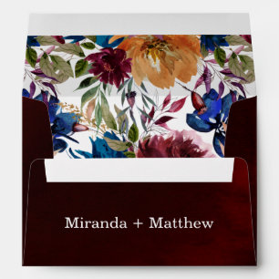 Navy Marsala Orange Floral Wedding  Envelope