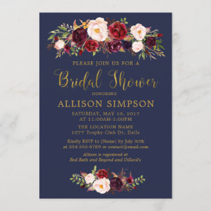 Navy Marsala Red Autumn BridalShower Invitations