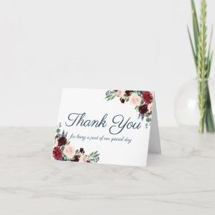 Navy Marsala Wedding Party Vendor Thank You Card