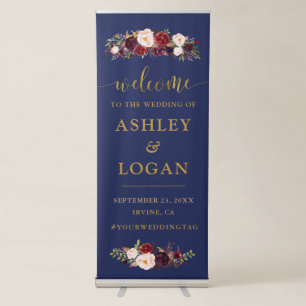 Navy Marsala Wedding Welcome Retractable Banner