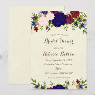 navy marsala wine bridal shower invitation floral