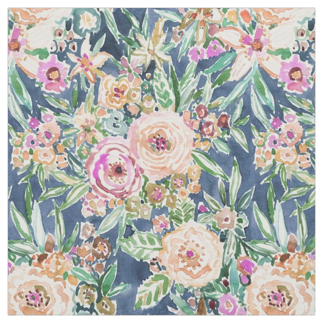 Navy MAUI MINDSET Tropical Colourful Floral Fabric (Swatch)