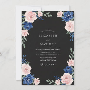 Navy Mauve Ranunculus Eucalyptus Wedding Invitation