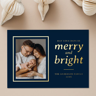 Navy May Your Days Be Merry and Bright 2 Photo Foil Holiday Card