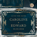 Navy Mediaeval Gold Ivy Save The Date<br><div class="desc">Navy Mystical Gold Stars Moon Astronomy Wedding</div>