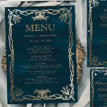 Navy Mediaeval Gold Ivy Wedding Menu<br><div class="desc">Navy Gold Ivy Golden  Elegant Wedding Menu</div>