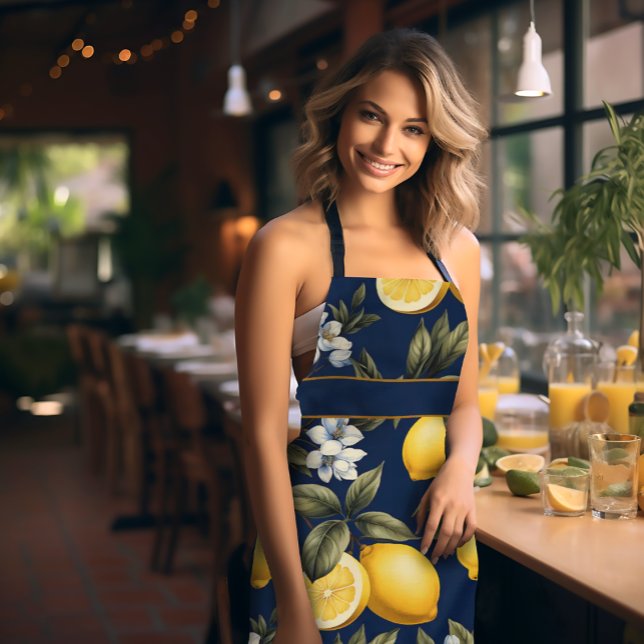 Navy Mediterranean Lemons and Blooms Apron (Creator Uploaded)