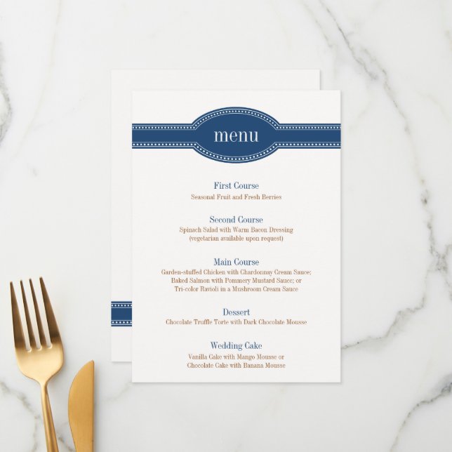 Navy Menu Card, Caroline Wedding Collection (Front/Back In Situ)