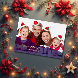 navy Merry & Bright Christmas family Photo gold Foil Holiday Card