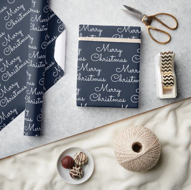 Navy Merry Christmas Holiday Wrapping Paper (Crafts)