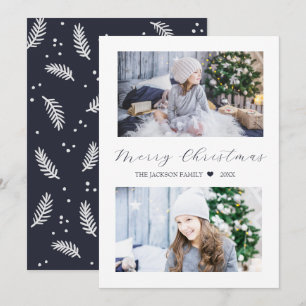 Navy Merry Christmas Modern 2 Photo Holiday Card