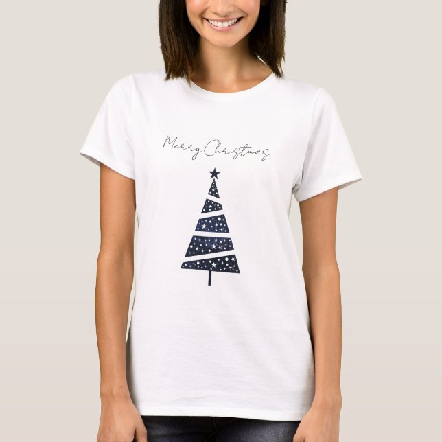 Navy Merry Christmas tree simple logo shirt (Front)