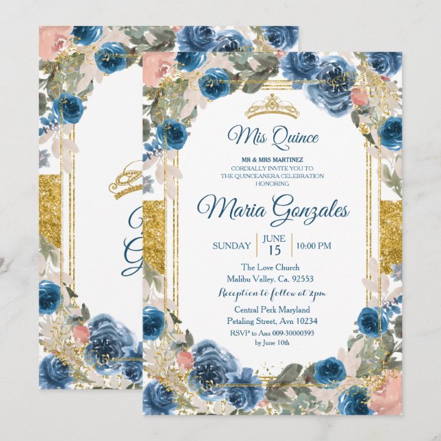 Navy Mexican Charra Quinceanera Invitation (Front/Back)