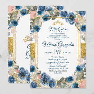 Navy Mexican Charra Quinceanera Invitation