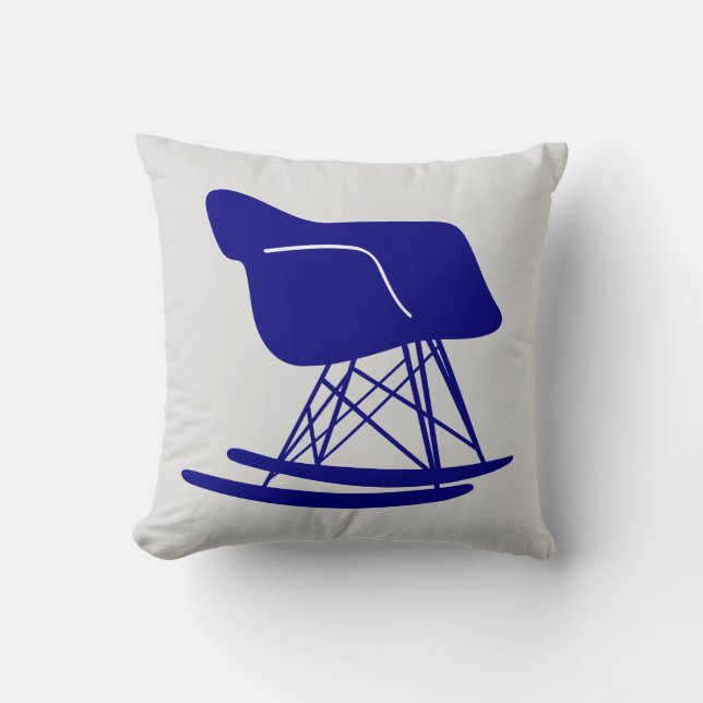 Navy Mid Century Modern Rocking Chair Throw Pillow (Front)