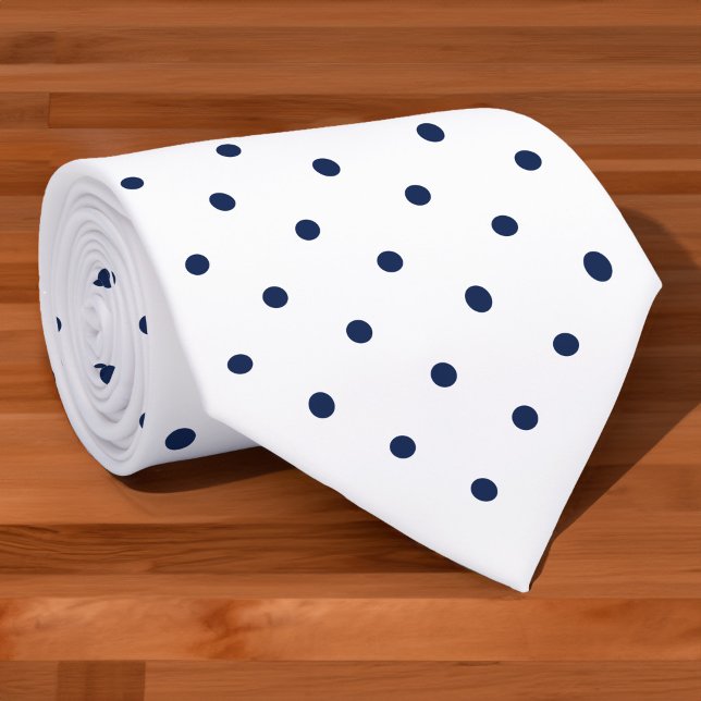 Navy Mini Polka Dot Pattern on White Neck Tie (Navy Mini Polka Dot Pattern on White Neck Tie in situ)