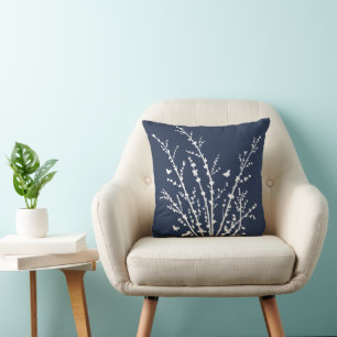 Navy Minimal Butterflies and Branches Modern  Cushion