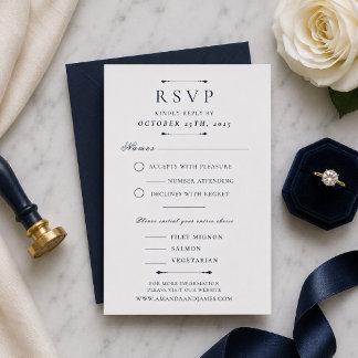 Navy Minimal Luxury Wedding RSVP Card Template