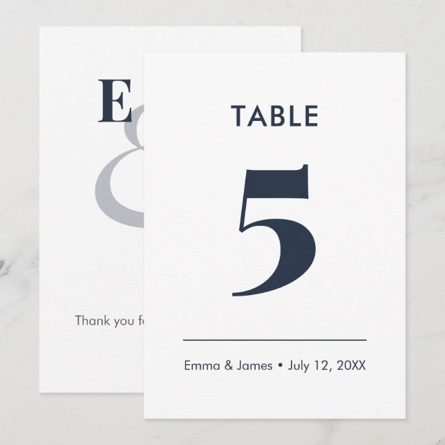 Navy Minimalist Ampersand | Table Number (Front/Back)