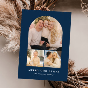 Navy Minimalist Arch 3 Photo Holiday Card