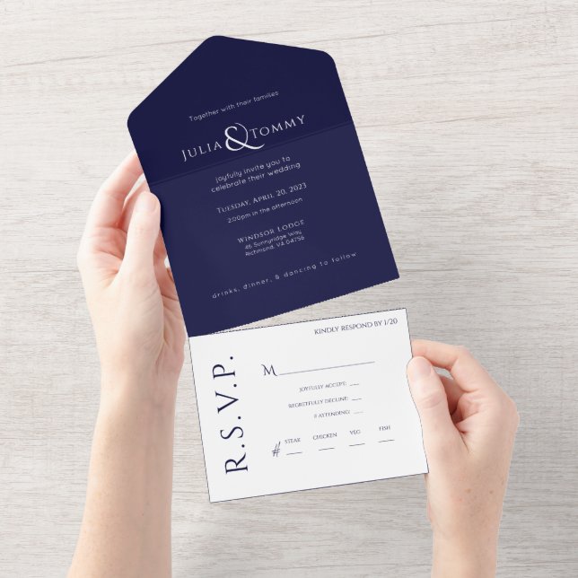 (NAVY) Minimalist, Elegant Wedding Invitation  (Tearaway)