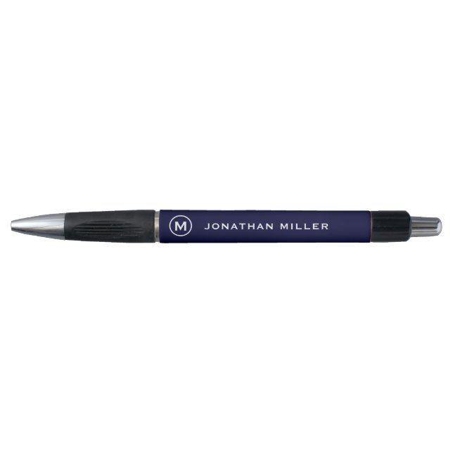 Navy Minimalist Monogram Personalised Pen (Front)