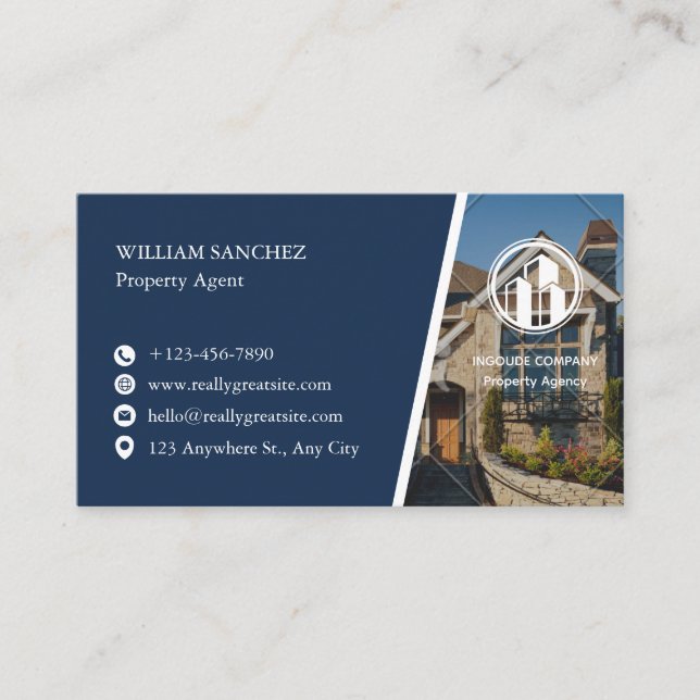Navy Minimalist Property agent  Business Card (Front)