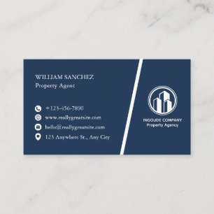 Navy Minimalist Property agent  Business Card