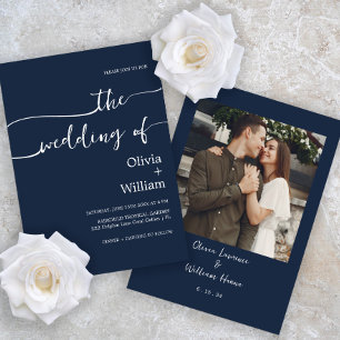 Navy Minimalist Script Wedding Invitation