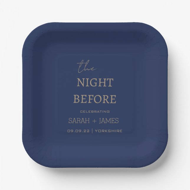 Navy Minimalist The Night Before Wedding Party Paper Plate (Front)
