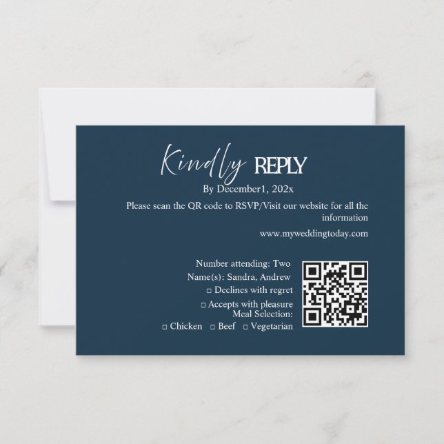 Navy Minimalist Wedding RSVP Card (Front)