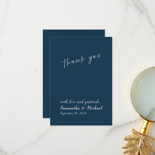 Navy Minimalist Wedding Thank You Card  (Front/Back In Situ)