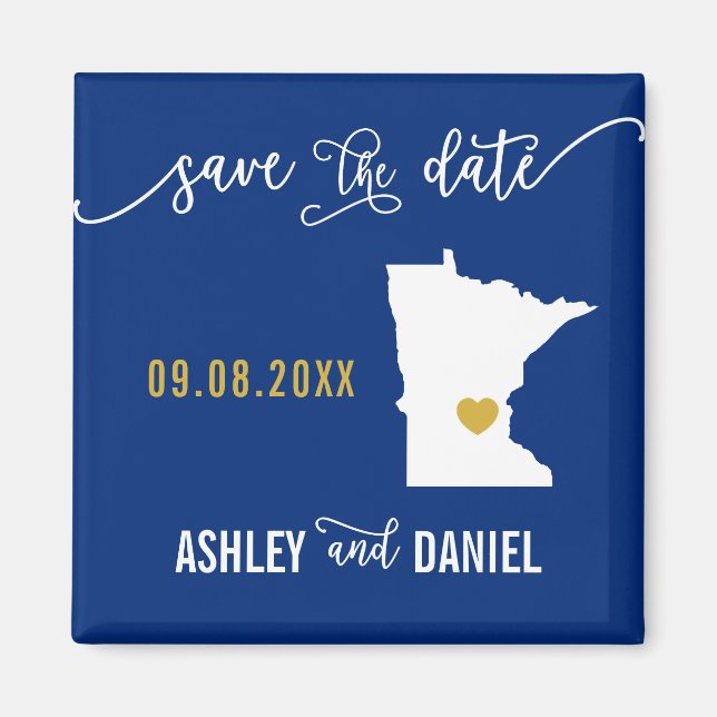 Navy Minnesota Wedding Save the Date Map Magnet (Front)