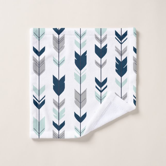 Navy, Mint, and Grey Fletching Arrow Bath Towel Set (Wash Cloth)