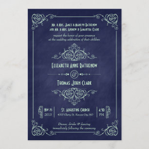 Navy & Mint Chalkboard Deco Wedding Invitations