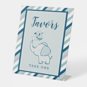 Navy & Mint Elephant Baby Shower Favours Take One Pedestal Sign